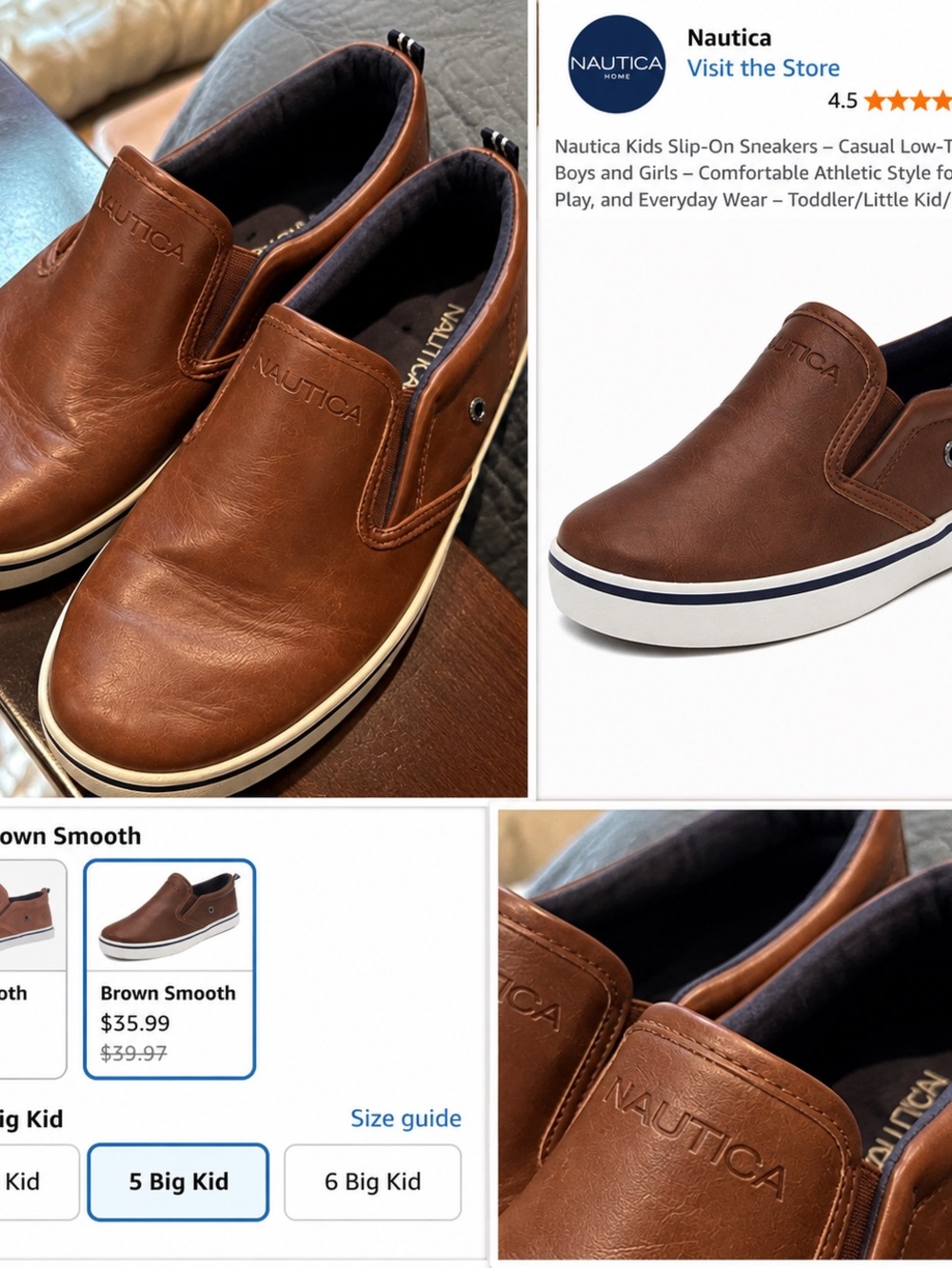 Nautica Brown Slip-On Leather-Style Casual Loafers